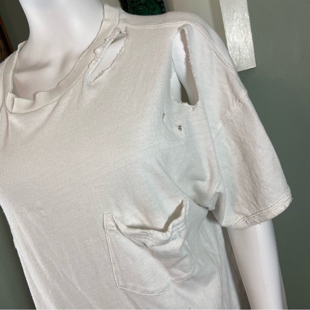 We The Free People Rubi Ivory Bone White Distressed Short Sleeve Tee T Shirt XL - Picture 6 of 13